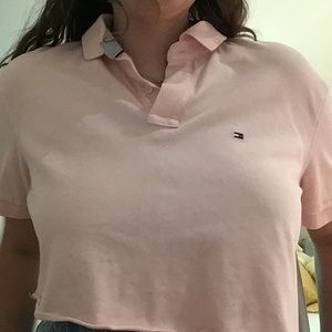 Pink Tommy Hilfiger cropped polo shirt